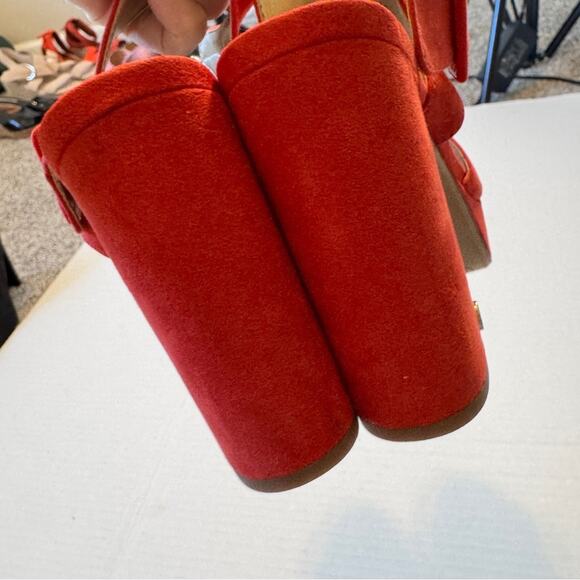 Sam Edelman Circus Red Suede Leather Chunky Platform Sandals Heels Womens 7 - Picture 2 of 10
